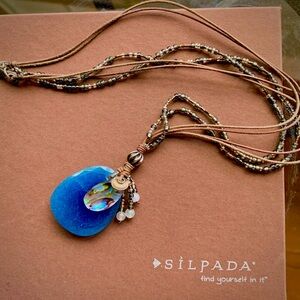Silpada Indigo Mood Necklace 
Blue quartzite, shell, multicolor beads, leather